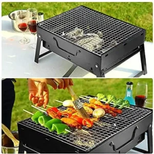 Portable and foldable charcoal grill for outdoor BBQs and picnics